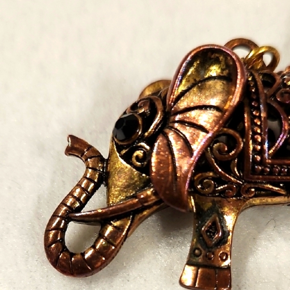 Brown, Gold Copper Jewelry Elephant Pendant Necklace with Intricate Detailing - Picture 4 of 7